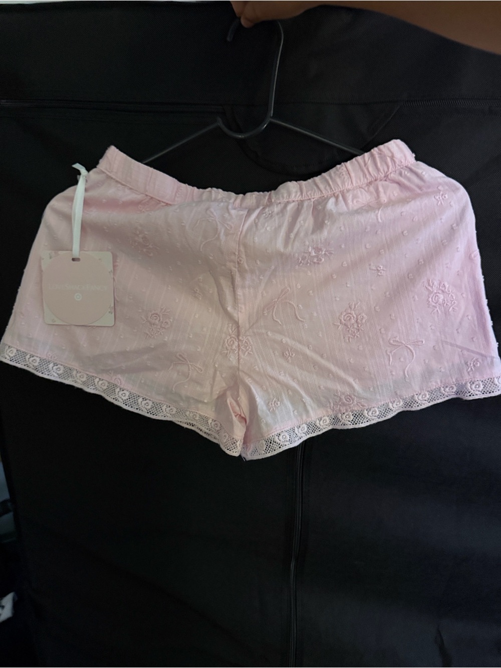 LoveShackFancy Pink Embroidered Lace-Trim Kids Shorts